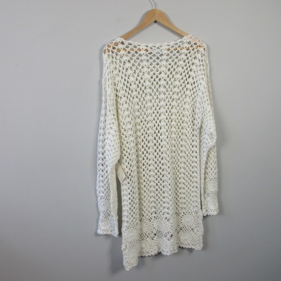 Jessica Roberts Crochet Vtg Y2K Tunic Dress L Ivory Open Knit Beach Boho 568 - Picture 2 of 11